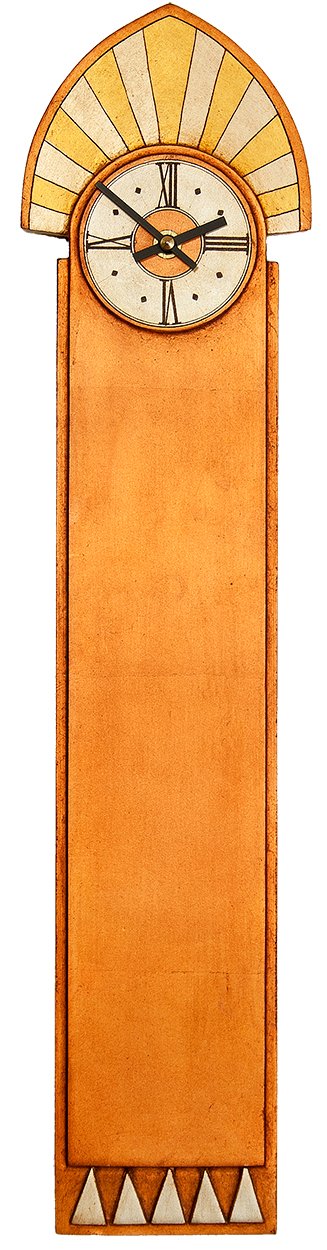 art-deco-wall-clock-with-sun-burst-crest-in-copper-and-gold.jpg Art Deco Crested Wall Clock - Image 1